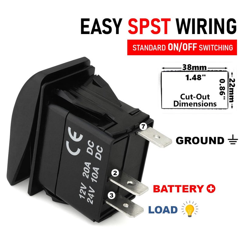 MGI SpeedWare 3-Pack Marine Rocker Switches with Illuminated LED, 20A 12vDC, SPST Latching ON/Off (Blue) - Image 4